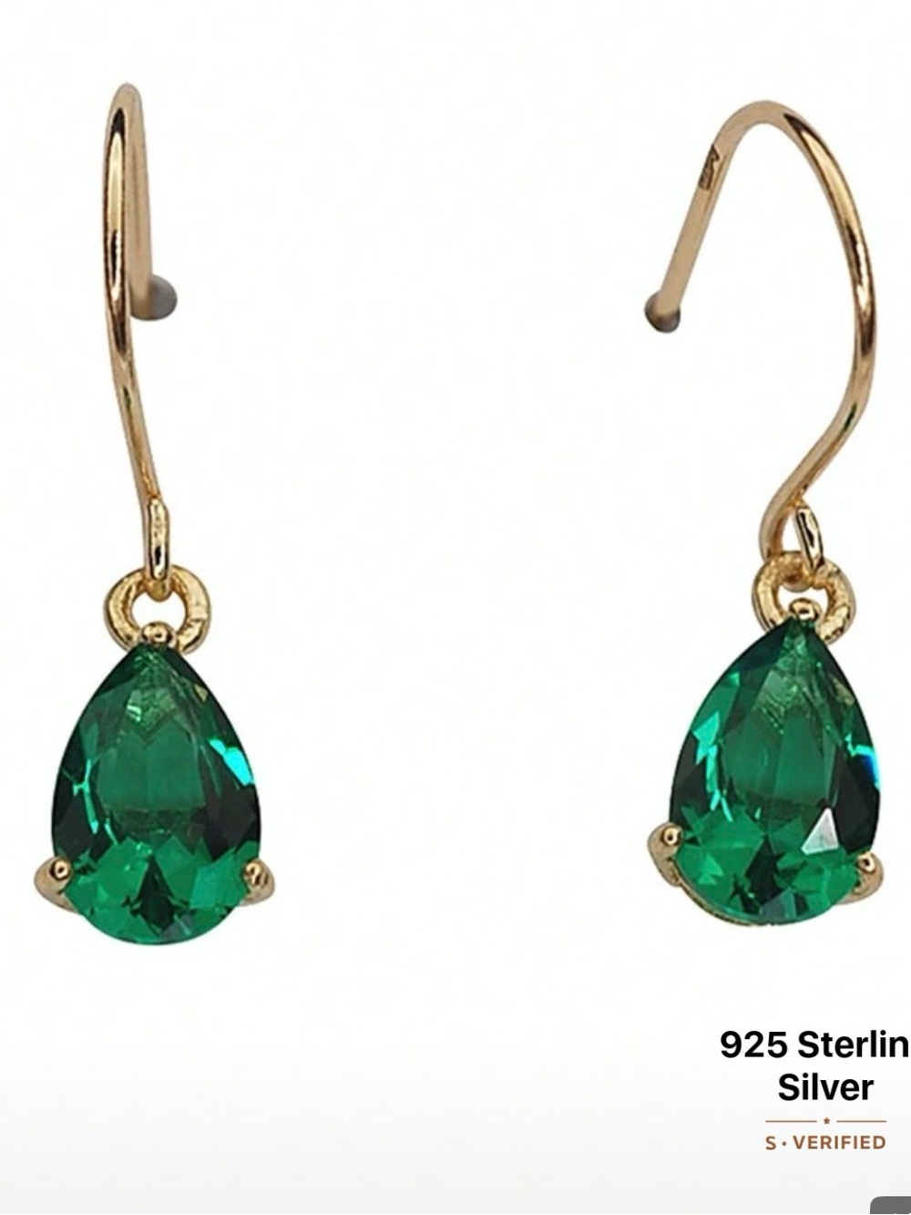 Gold Teardrop Earrings with Emerald Green Crystals
